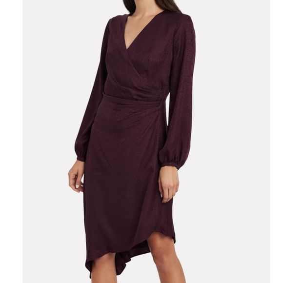 INTERMIX NWT Nadia Purple Pure Silk Jacquard NWT V-neck Midi Dress US 8 - Picture 1 of 15